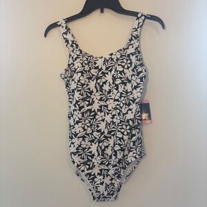 Lands' End NWT Black and White Print Size Small One Piece Swimsuit Padded‎ Cups